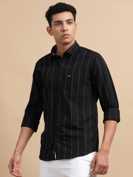 Black Strips Cotton Casual Shirt