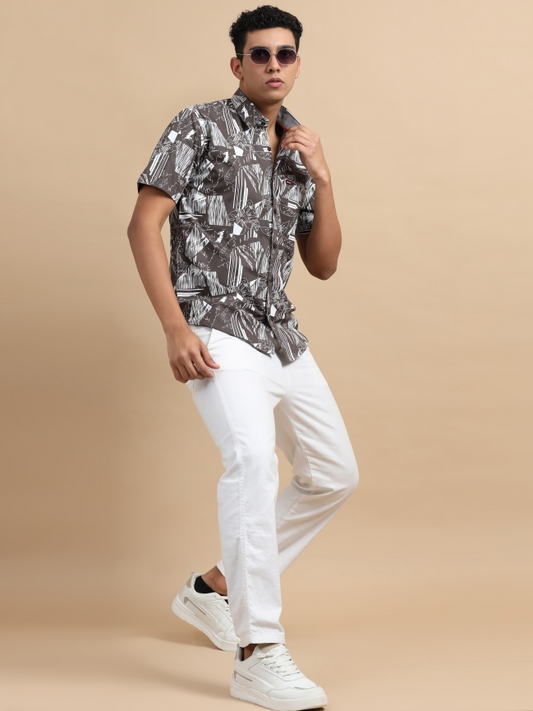 Abstract Printed Cotton Casual Shirt