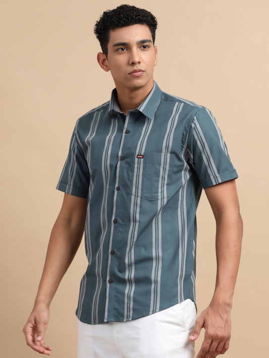 Dark Green Grey Strips Shirt