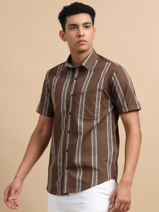 Coffee Brown Strips Shirt