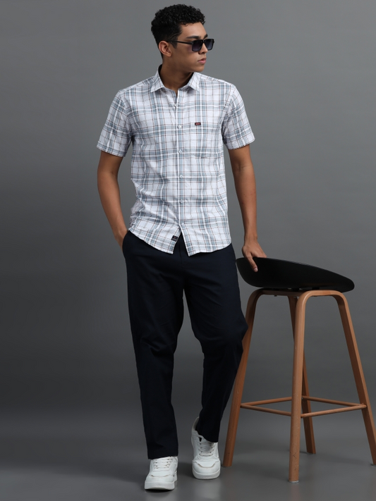 Light Gray Checked Cotton Casual Shirt