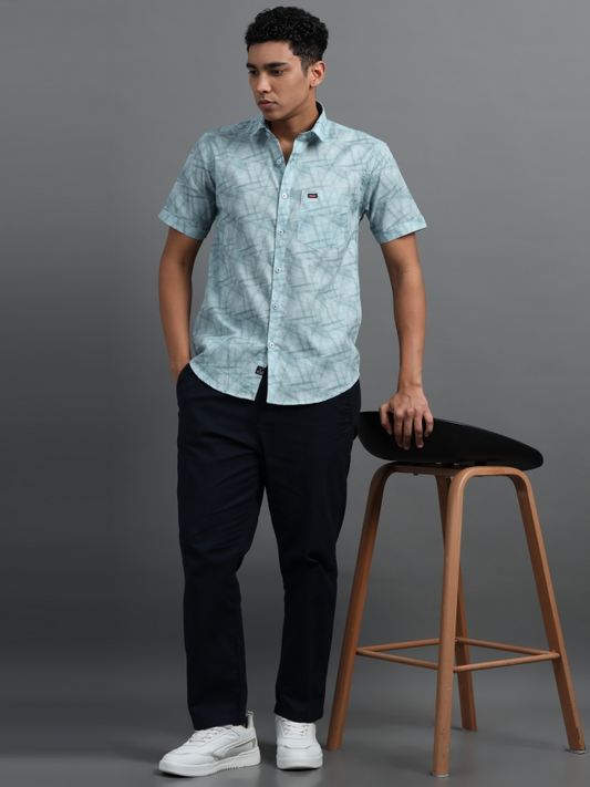 Light Green Abstract Print Casual Shirt