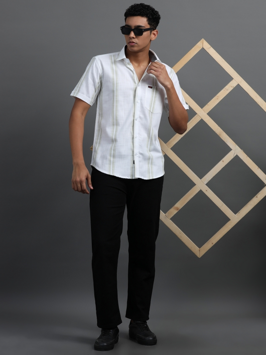 Light Green & Off White Strips Shirt