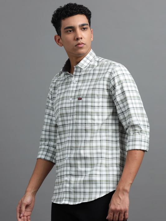 Green With White Check Shirt