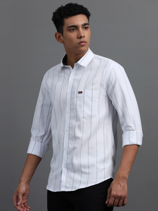 White Strips Cotton Casual Shirt