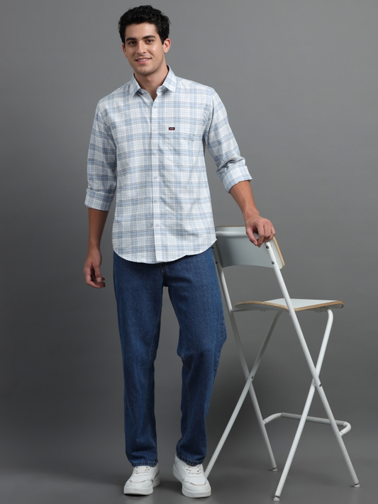 Blue With White Check Shirt