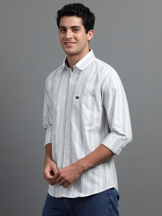 Off White & light Grey Strips Shirt
