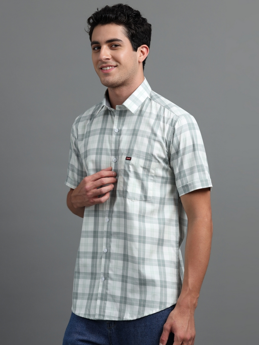 Pastel Green Cotton Check Shirt