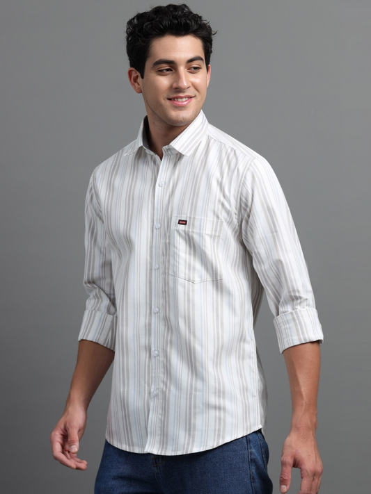 Off White & Light Brown Strips Shirt
