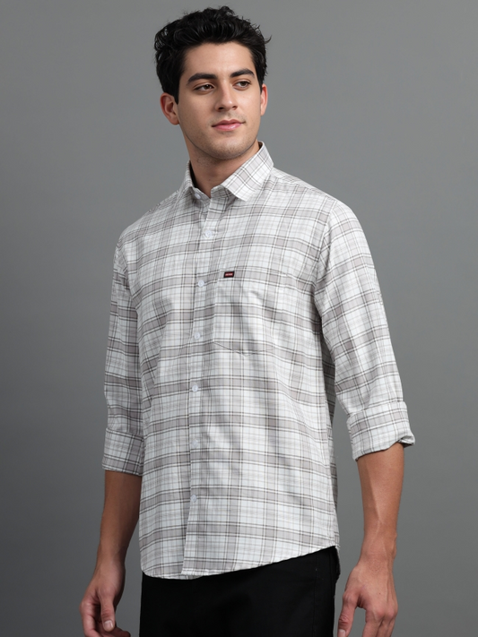 White With Brown Check Shirt