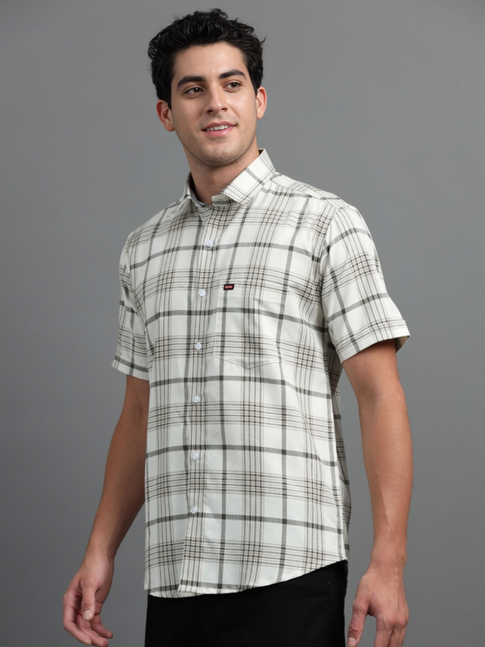 Brown With Off White Checked Shirt