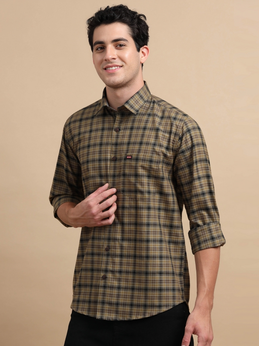 Bronze & Black Cotton Check Shirt