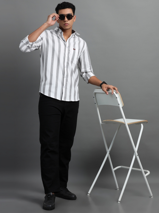 White & Black Strips Cotton Shirt