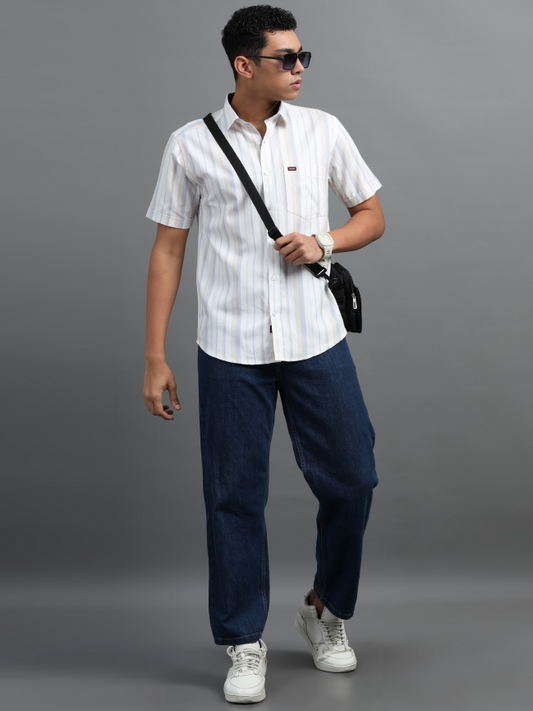 Pastel Colour Stripes Cotton Casual Shirt