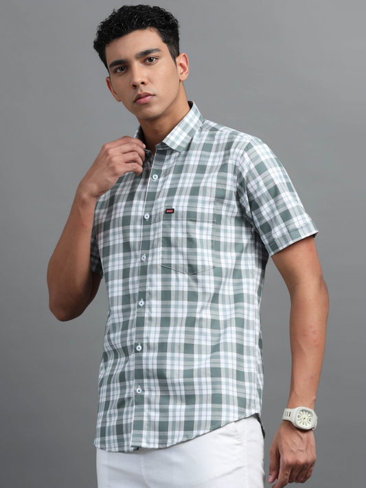 Light Green & White Cotton Check Shirt