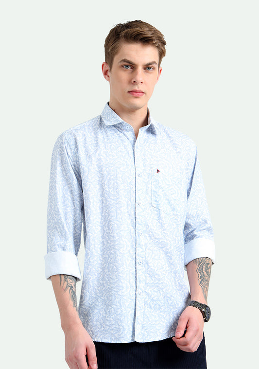 White & Light Blue Floral Print Shirt