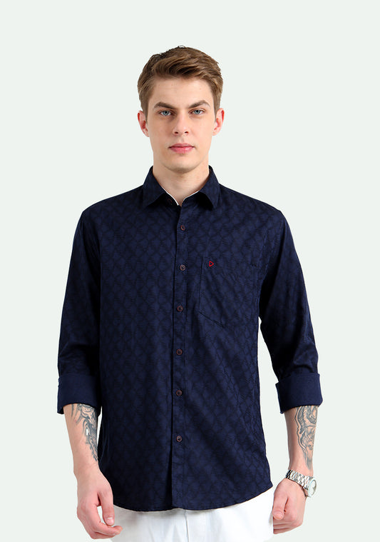 Navy Blue Jacquard Weave Shirts