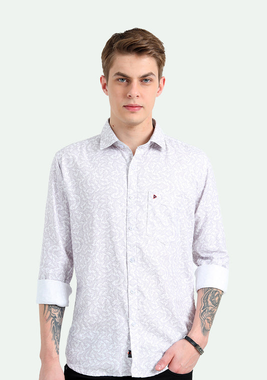White & Light Violet Floral Print Shirt