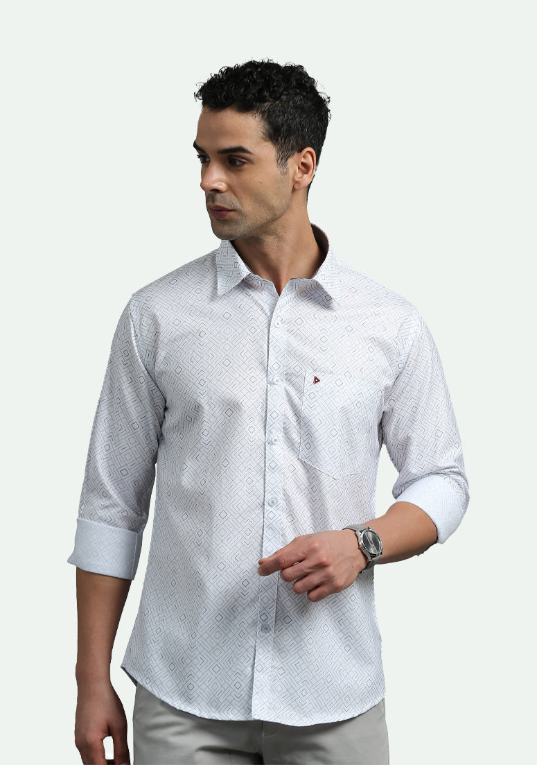 White Abstract Print Shirt