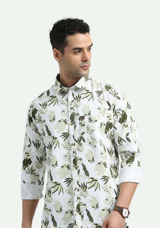 White Light Green Leaf Print Shirts