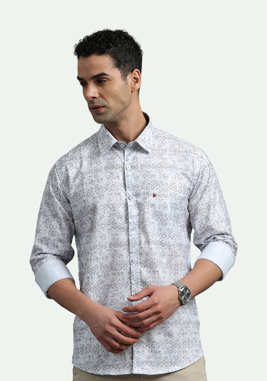 White Abstract Print Shirt