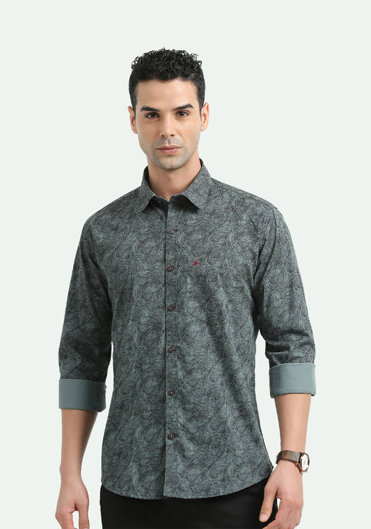 Dark Green & Black Floral Print Shirts