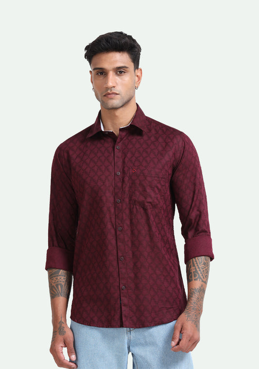 Dark Red Jacquard Weave Shirts