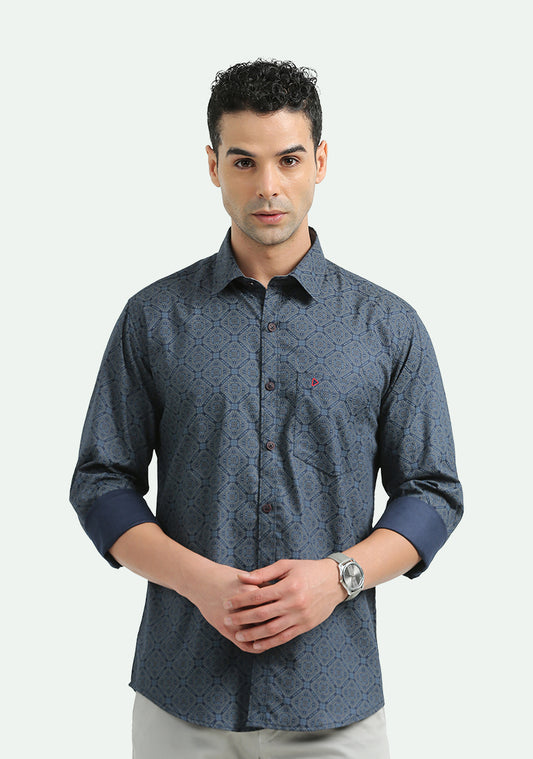 Dark Blue Geometric Print Shirts