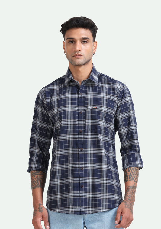 Dark Blue Code Checks Shirts