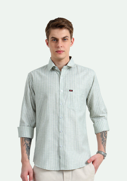 Light Green With Off White Strips Shirts