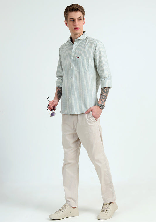 Light Green With Off White Strips Shirts