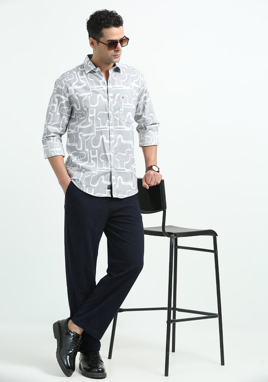 Light Grey Abstract Print Shirts