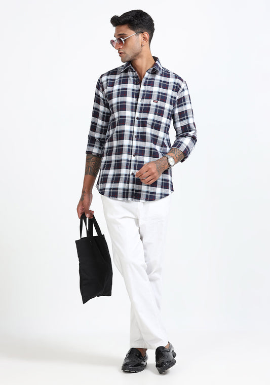 Navy Blue White Checks Shirts