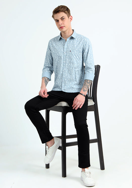 Ice Blue Slup Floral Print Shirt