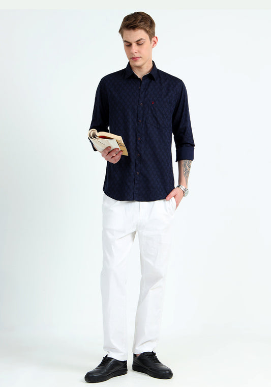 Navy Blue Jacquard Weave Shirts