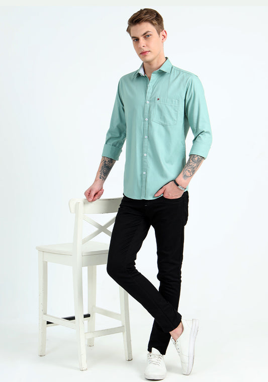 Pure Cotton Green Grey Solid Shirts