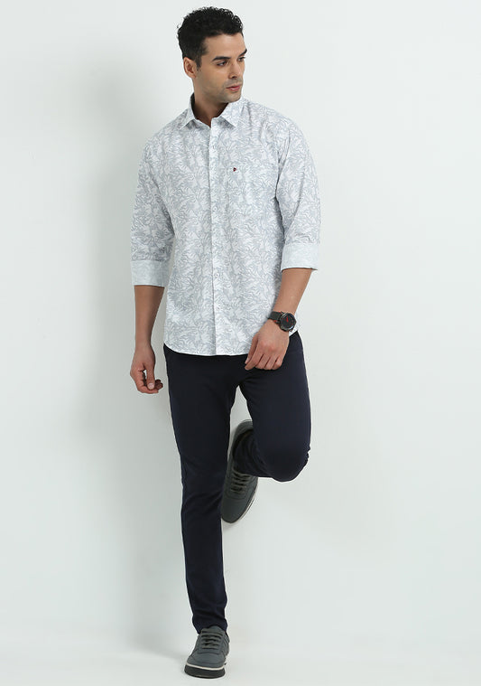 White & Blue Gosebrush Print Shirt