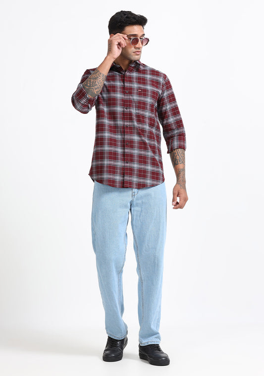 Dark Red Code Checks Shirts