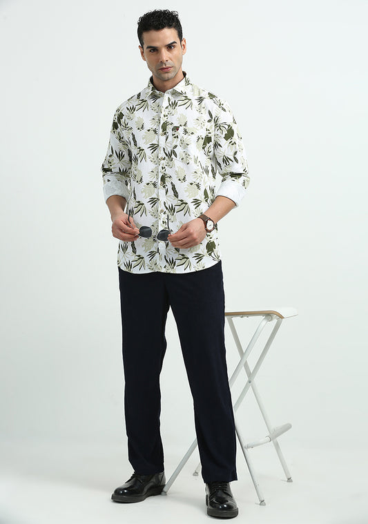 White Light Green Leaf Print Shirts