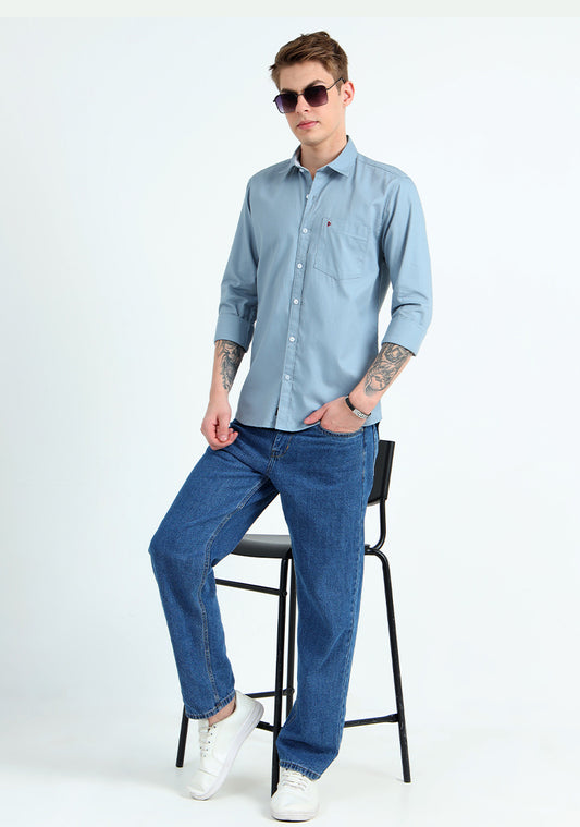 Pure cotton Blue Grey Solid Shirts