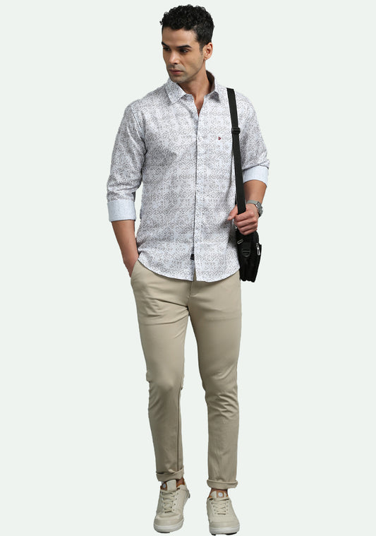 White Abstract Print Shirt