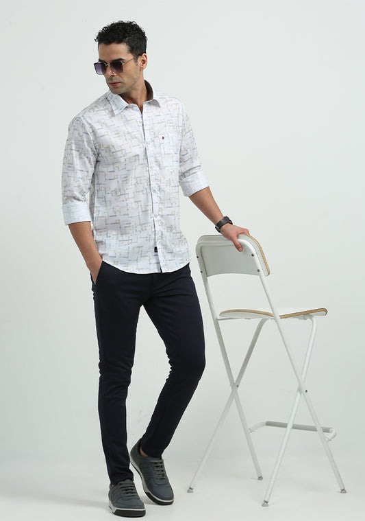 White Abstract Print Shirts