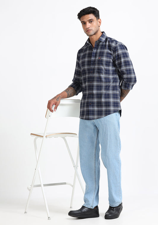 Dark Blue Code Checks Shirts