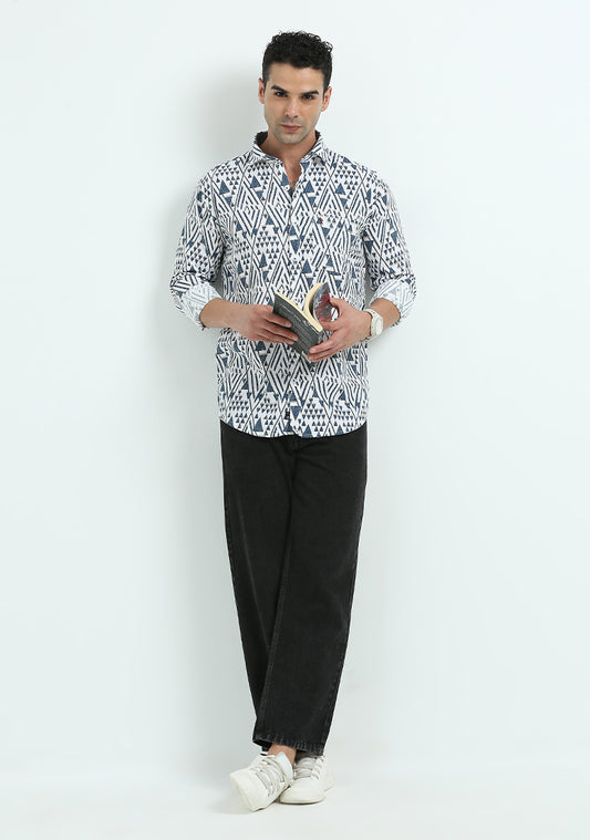White & Blue Opaque Print Shirts