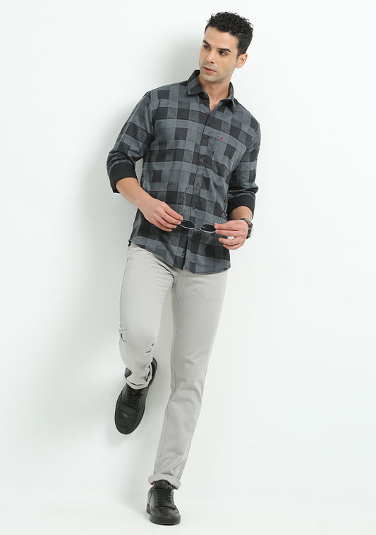 Dark Grey Printed Checked Shirts
