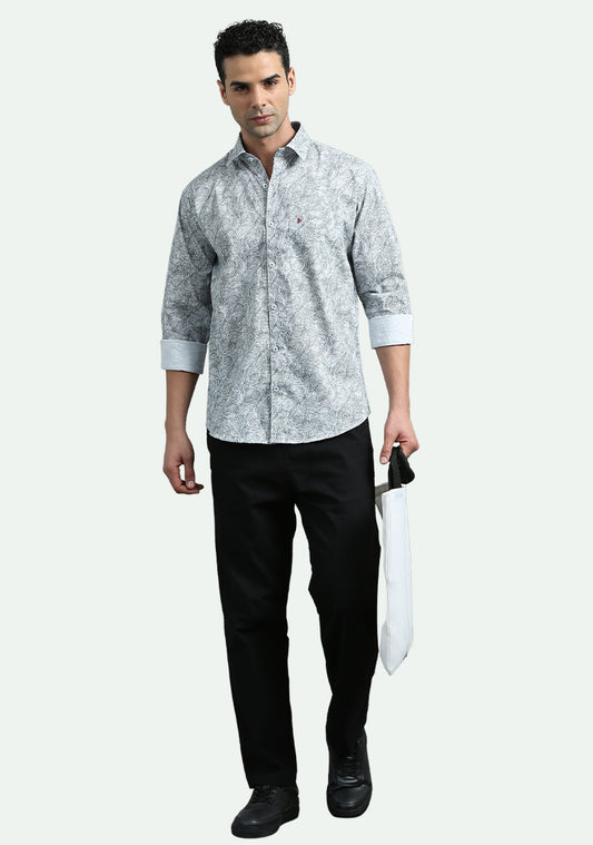 Off White & Green Floral Print Shirts