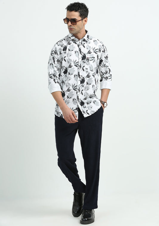 White Grey Leaf Print Shirts