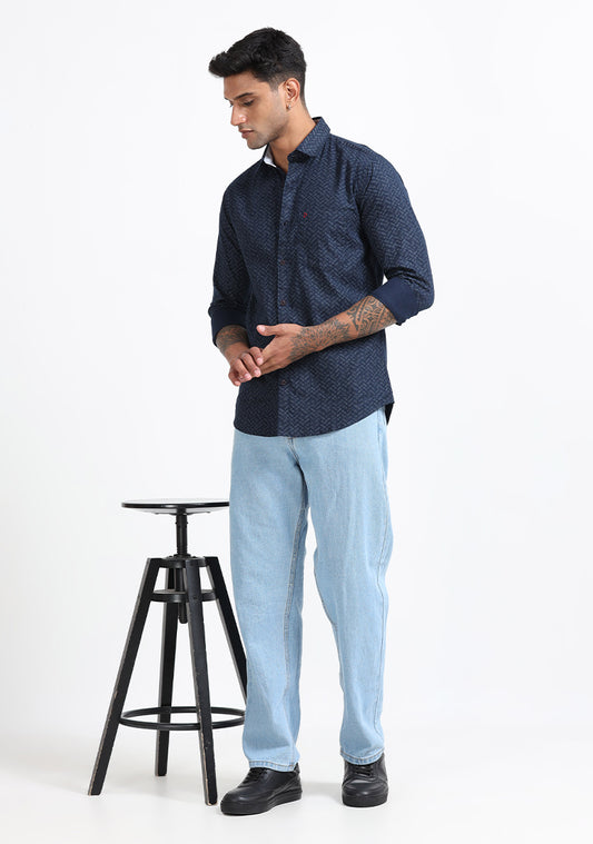 Dark Blue All Over Print Shirts