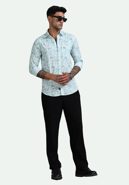 Light Blue & Green Abstract Print Shirts