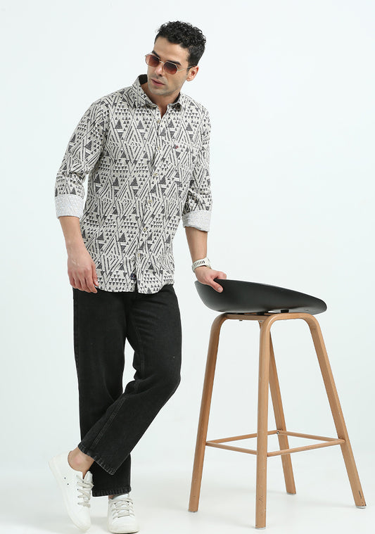 Cream & Brown Opaque Print Shirts